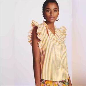 Harshman‎ Estelle top striped ruffle XS NWT orange and white
